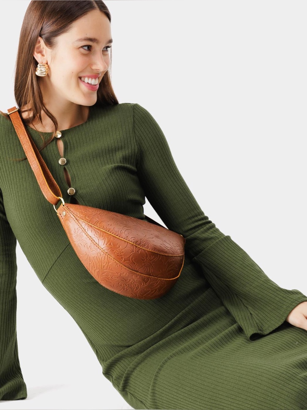 Portland Leather Koala Sling Bag Medium Meadow Embossed Leather Crossbody